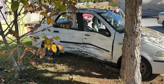 Dikkatsizlik yine kaza getirdi! Otomobil ağaca çarparak durabildi