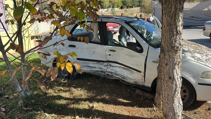 Dikkatsizlik yine kaza getirdi! Otomobil ağaca çarparak durabildi