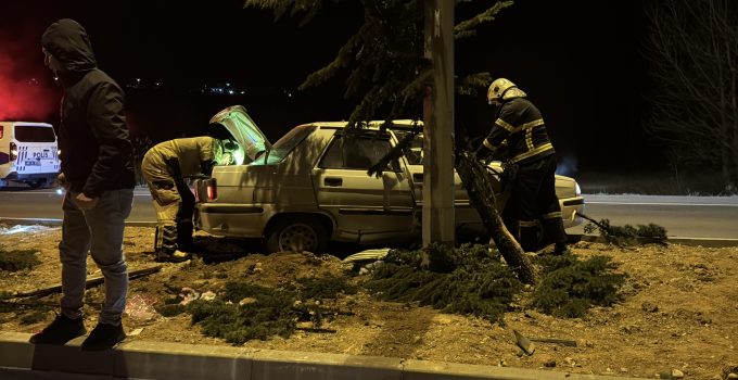 Refüje çıkan aracı aydınlatma direği durdurdu