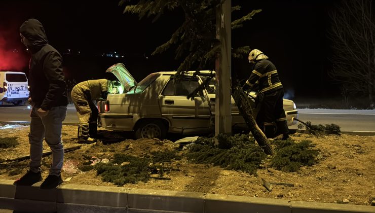 Refüje çıkan aracı aydınlatma direği durdurdu