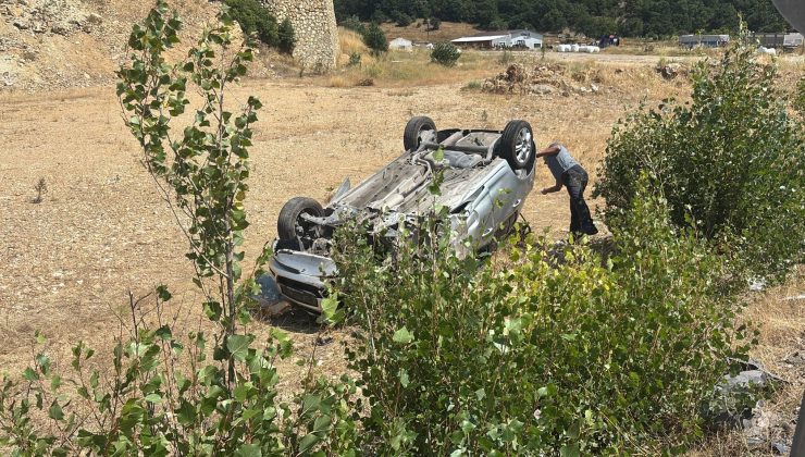 Hafriyat kamyonu ile çarpışan otomobil takla attı: 4 yaralı