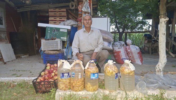 Dibe düşen elmaları doğal sirke yaparak israfın önüne geçiyor